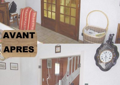 RENOVATION PORTES INTERIEURES REMPLACEMENT PORTE ET CHAMBRANLE AVEC CHAMBRANLE ET PORTE VERRE A MOTIF PEINT SUR MESURE ET CHAMBRANLE HUGA DURAT GAMA 68