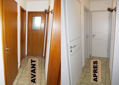 RENOVATION PORTES INTERIEURES DEPOSE ET REMPLACEMENT AVEC CHAMBRANLE ET PORTE SUR MESURE ET CHAMBRANLE HUGA DURAT GAMA 68