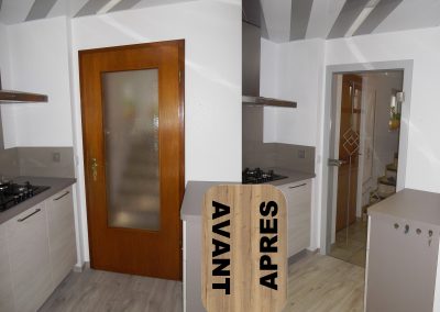 RENOVATION PORTES INTERIEURES DEPOSE ET REMPLACEMENT AVEC CHAMBRANLE ET PORTE VERRE 8MM SUR MESURE ET CHAMBRANLE HUGA DURAT GAMA 68