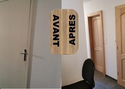 RENOVATION PORTES INTERIEURES HABILLAGE HUISSERIE METALIQUE AVEC CHAMBRANLE ET PORTE MASSIVE REYMOND FRENE + FINITION NATURELLE GAMA 68