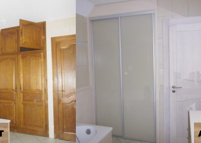 RENOVATION PORTES INTERIEURES ET PLACARD COULISSANT DEPOSE ET REMPLACEMENT AVEC CHAMBRANLE ET PORTE MASSIVE S12 REYMOND FRENE + FINITION VOILE BLANC GAMA 68