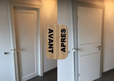 RENOVATION PORTES INTERIEURES DEPOSE ET REMPLACEMENT AVEC CHAMBRANLE STRATIFIE HUGA DURAT ET REHAUSSE DE CADRE GAMA 68