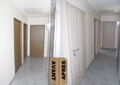 RENOVATION PORTES INTERIEURES HABILLAGE HUISSERIE METLAIQUE AVEC CHAMBRANLE STRATIFIE HUGA DURAT CHENE RABOTE GAMA 68