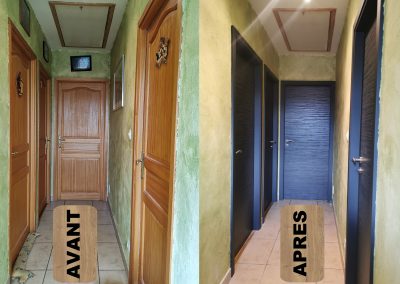 RENOVATION PORTES INTERIEURES HABILLAGE BLOC PORTE AVEC CHAMBRANLE STRATIFIE HUGA VERSIO STRUCTURE ANTHRACITE GAMA 68